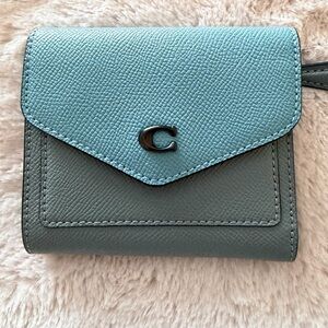 Coach Blue Gray Bi-Color Compact Wyn Leather Women's Wallet